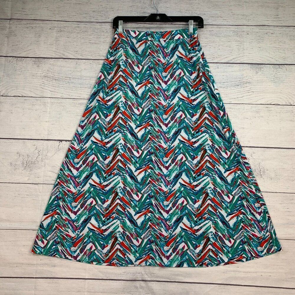 Evan-Picone Black Label Maxi Skirt sz XS Colorful Pull on Teal 34.5" Long